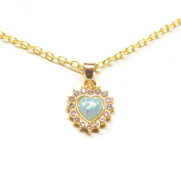 Opal Created Heart Necklace with Crystals 14K Gold Plated Pear Iphigenia