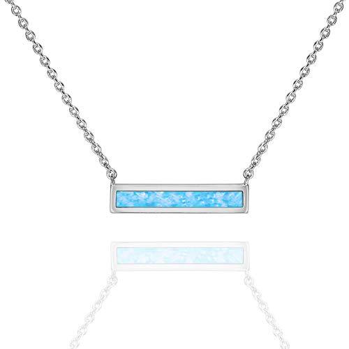 Opal Created Bar Necklace 18K White Gold Plated