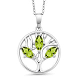 Motherly Peridot Pear Cut Tree of Life Necklace 18K White Gold Plated Pear Iphigenia