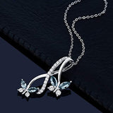 Butterfly Blue Topaz Necklace 18K White Gold Plated