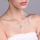 Butterfly Blue Topaz Necklace 18K White Gold Plated