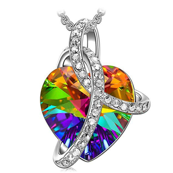 Rainbow Heart Crystal Necklace 18K Gold Plated