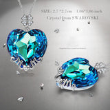 Light Blue Heart Shaped Clover "Mom" Necklace 14K White Gold Plated