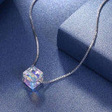Aurora Borealis Elements Cubed Necklace 14K White Gold Plated Pear Iphigenia