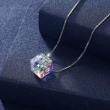 Aurora Borealis Elements Cubed Necklace 14K White Gold Plated Pear Iphigenia