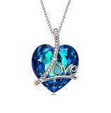 Classic Blue Heart "Love" Necklace 14K White Gold Plated Pear Iphigenia
