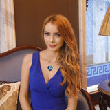 Classic Blue Heart "Love" Necklace 14K White Gold Plated Pear Iphigenia