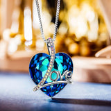 Classic Blue Heart "Love" Necklace 14K White Gold Plated Pear Iphigenia