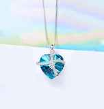 Bermuda Blue Sleek Heart Necklace 14K White Gold Plated Pear Iphigenia