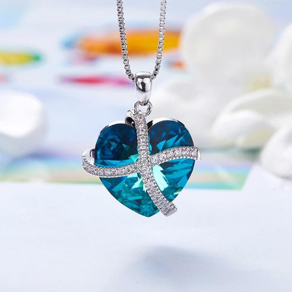 Bermuda Blue Sleek Heart Necklace 14K White Gold Plated Pear Iphigenia