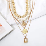 4 Piece Necklace Set: Choker, Pearl, Coin, Pendant 18K Gold Plated