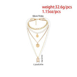 4 Piece Necklace Set: Choker, Pearl, Coin, Pendant 18K Gold Plated