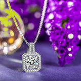 White Crystal Asscher Cut Pave Pendant Necklace 18K White Gold Plated Pear Iphigenia