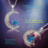 Aurora Borilles Cresent Moon and Star Necklace 18K White Gold Plated