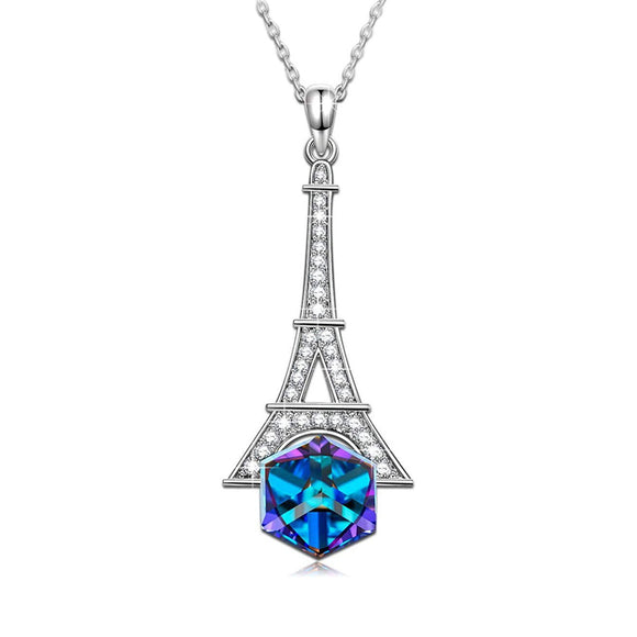 Eiffel Tower Pave Necklace 18K White Gold Plated Pear Iphigenia