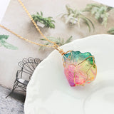 Rainbow Mineral Quartz Pendant Necklace in 14K Gold Plating Pear Iphigenia