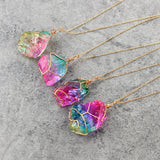 Rainbow Mineral Quartz Pendant Necklace in 14K Gold Plating Pear Iphigenia