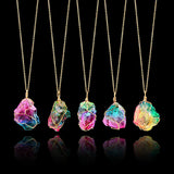 Rainbow Mineral Quartz Pendant Necklace in 14K Gold Plating Pear Iphigenia