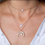 Opal Crescent 3 Piece Statement Necklace 14K Gold Plated