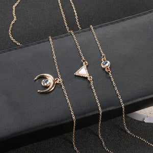 Opal Crescent 3 Piece Statement Necklace 14K Gold Plated