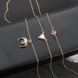 Opal Crescent 3 Piece Statement Necklace 14K Gold Plated