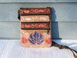 Suede Embroidered Taupe and Blue Five Zipper Crossbody Bag