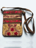 Beige And Red Suede Embroidered Cross-Body Bag Rose Poseidon