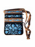 Blue And Black Suede Embroidered Cross-Body Bag Rose Poseidon