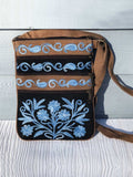 Blue And Black Suede Embroidered Cross-Body Bag Rose Poseidon