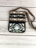 Suede Embroidered Mint and Black Five Zipper Crossbody Bag