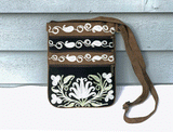 Suede Embroidered Mint and Black Five Zipper Crossbody Bag