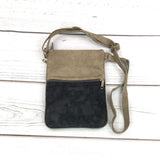 Suede Embroidered Five Zipper Cross-Body Bag