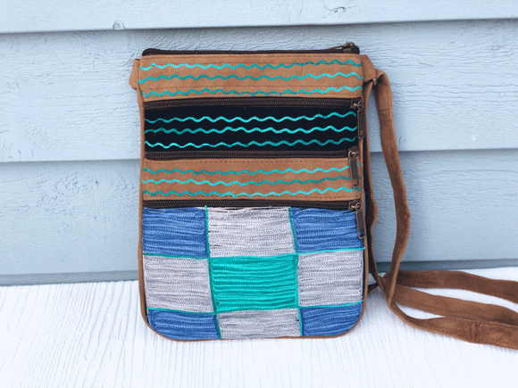 Handmade Blue and Green Suede Cross Body Bag