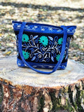 Handmade Black And Blue Suede Embroidered Tote Bag Rose Poseidon