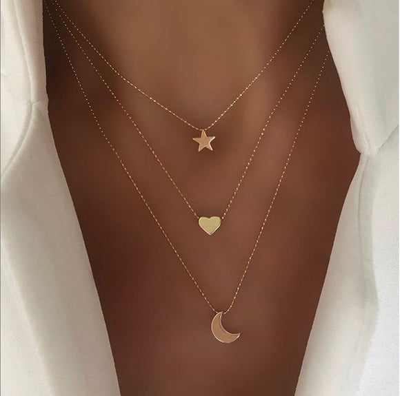 3 Piece Celestial Drop Necklace 18K Gold Plated