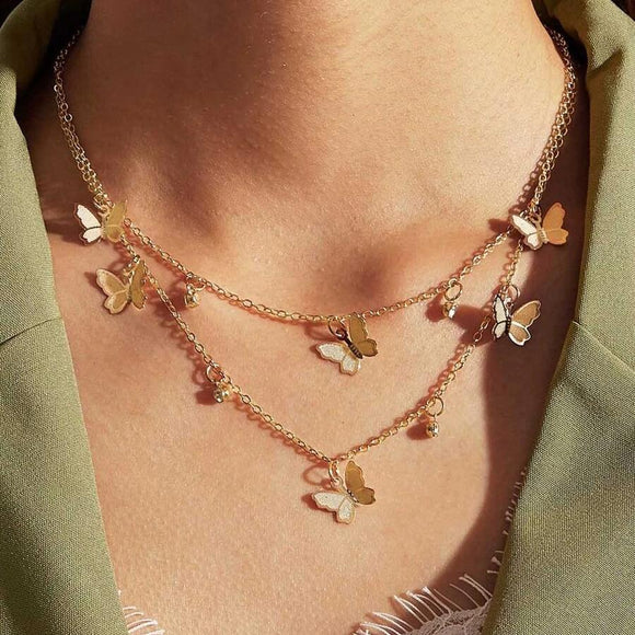 2 Piece Butterfly Drop Necklace 18K Gold Plated