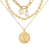3 Piece Coin Pearl Necklace in 18K Gold Plated