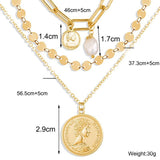 3 Piece Coin Pearl Necklace in 18K Gold Plated