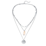 Bohemian & Shell 3 Piece Layer Necklace 18K White Gold Plated