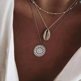 Bohemian & Shell 3 Piece Layer Necklace 18K White Gold Plated