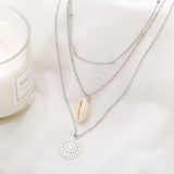 Bohemian & Shell 3 Piece Layer Necklace 18K White Gold Plated