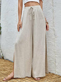 Sexy Cotton Linen Drawstring High Waist Side Slit Pants