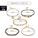 Multi Layered Gold Shell Pendant Chains Ankle Bracelet Coffee Jasper