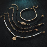 Multi Layered Gold Shell Pendant Chains Ankle Bracelet Coffee Jasper