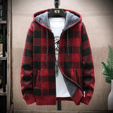 Men's Hooded Plaid Zipped Up Jacket