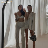 Sleeveless Crop Top & High Waist Pants Set, Blazer Sold Separately