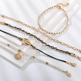 Multi Layered Gold Shell Pendant Chains Ankle Bracelet Coffee Jasper