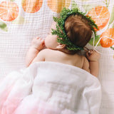 Orange Blossoms - Organic Swaddle Blanket Blue Thalassa