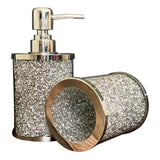 Soap Dispenser and Toothbrush Holder with Tray, Silver Crushed Diamond Coral Rosemary