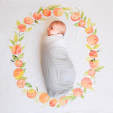Orange Blossoms - Organic Swaddle Blanket Blue Thalassa